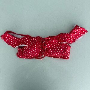 Polka Dot Red and White Off-Shoulder Bikini Top Tie Up in Middle Lace Up Style